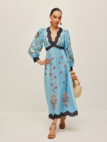 Flowy V-Back Floral Maxi Dress