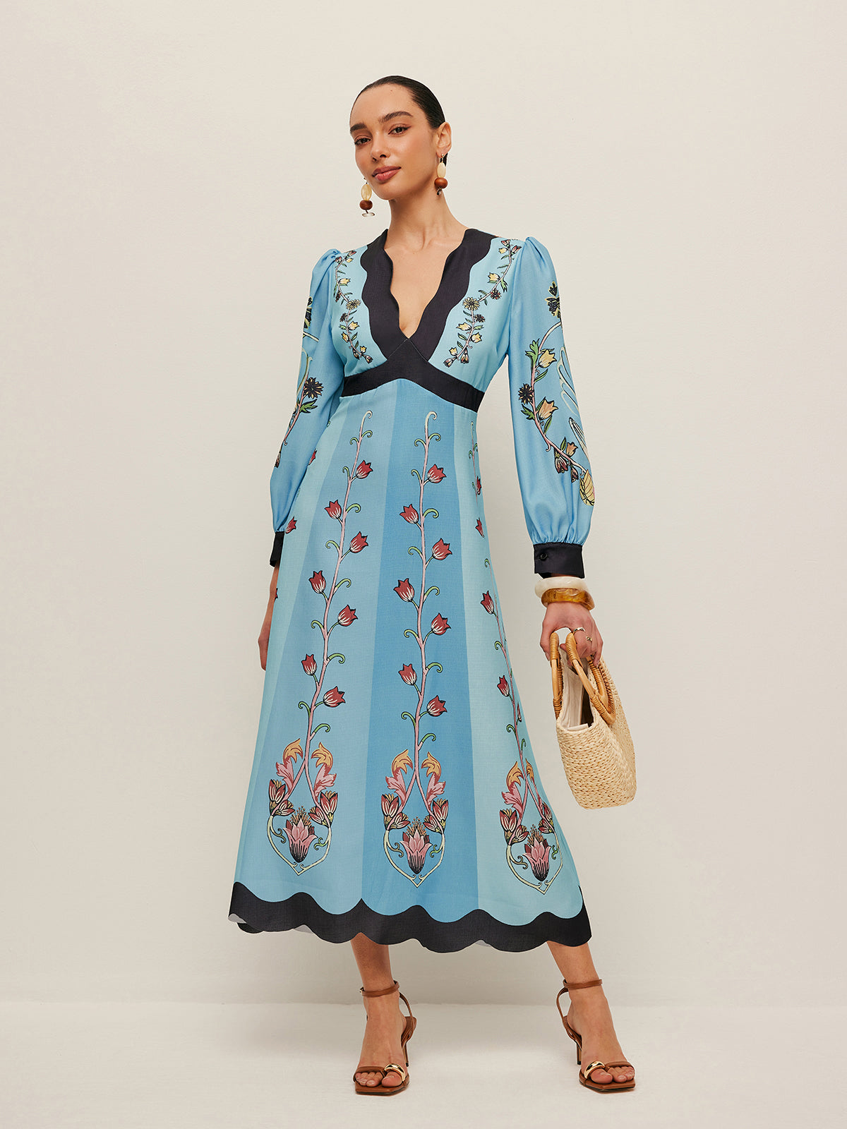 Flowy V-Back Floral Maxi Dress - Pexav