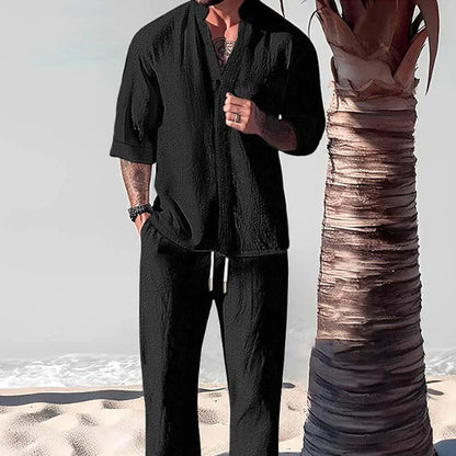 Relaxed Fit Cotton Linen Pants Set for Men