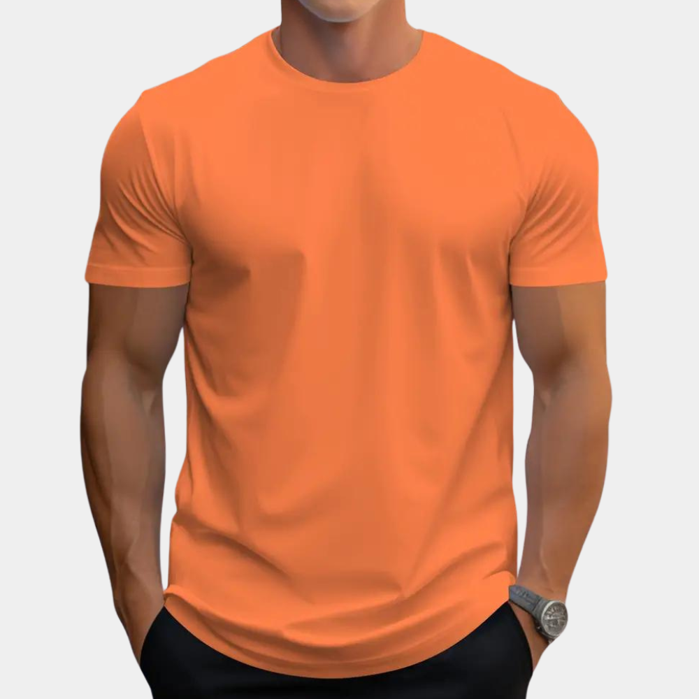 Casual Men's Crew Neck Orange Tee - Pexav