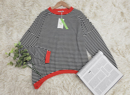Orange-navy-blue-white striped Long Sleeve - HerbstStreifen-S-Nora Luxe