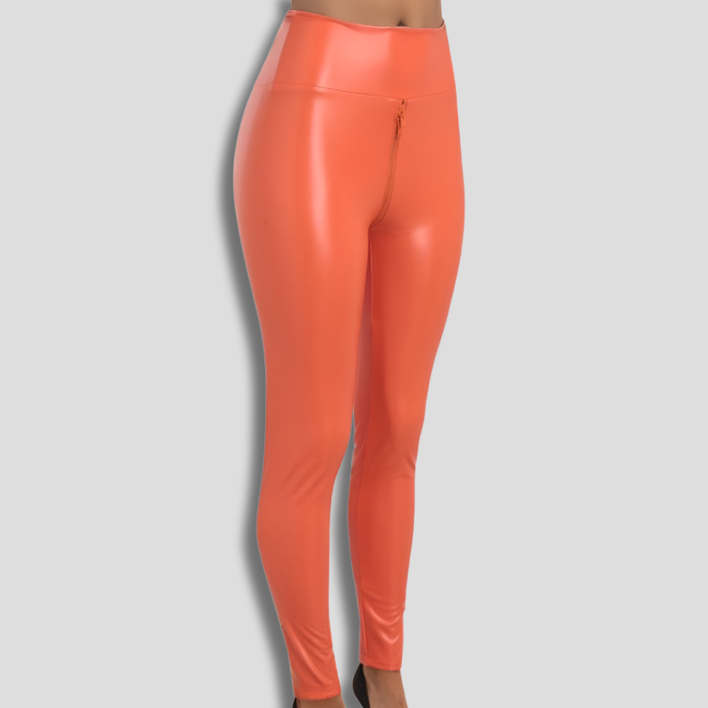 Sleek High Waist Leggings with Zip - Olytrend