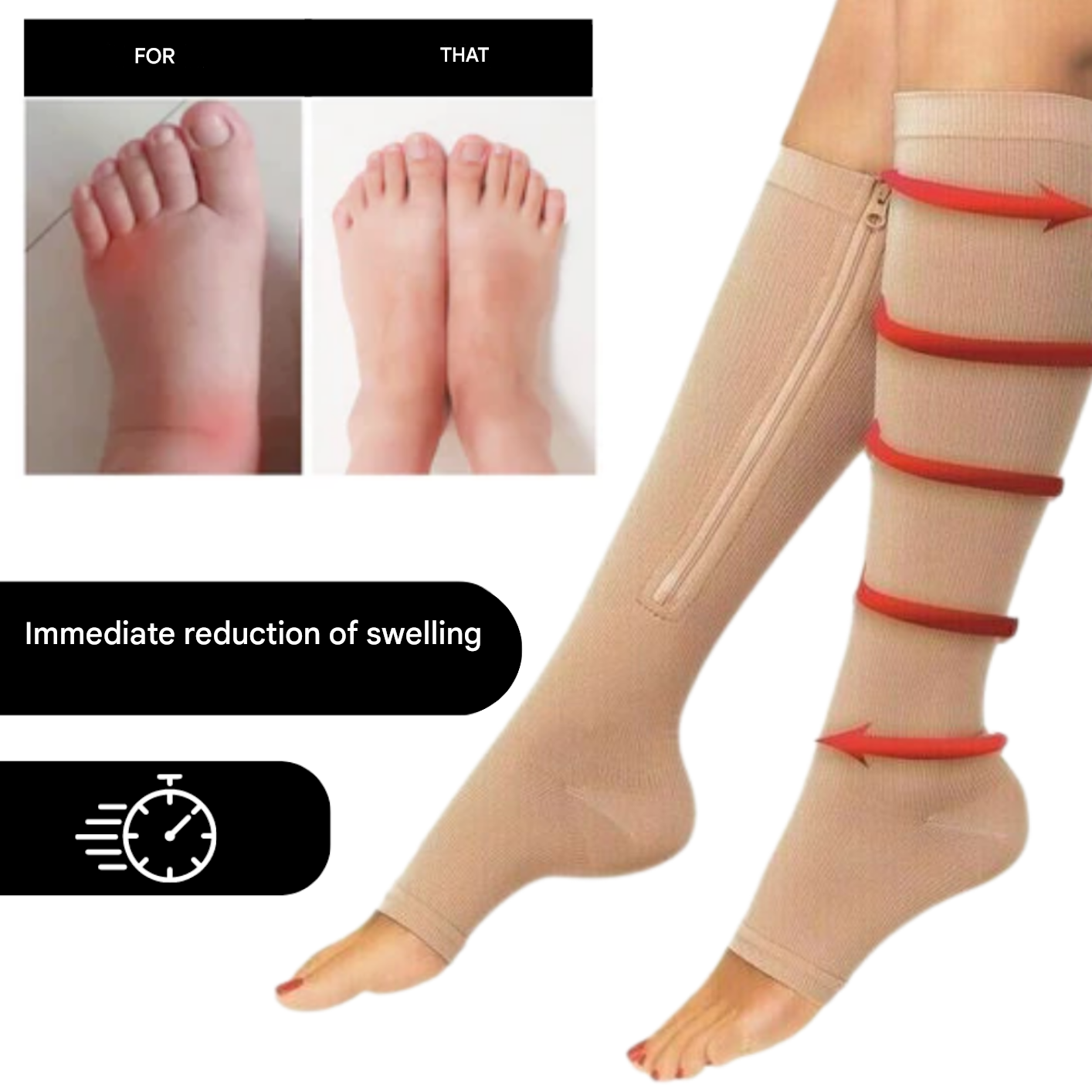 Orthopaedic Compression Socks with Zip - ComfortZip-1x Pair-S-M (34-37)-Black-Nora Luxe