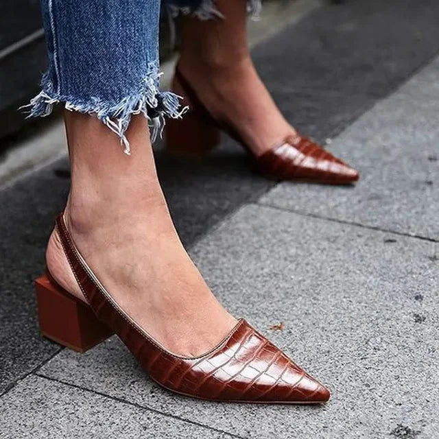 Comfortable Brown Leather High Heels - Pexav