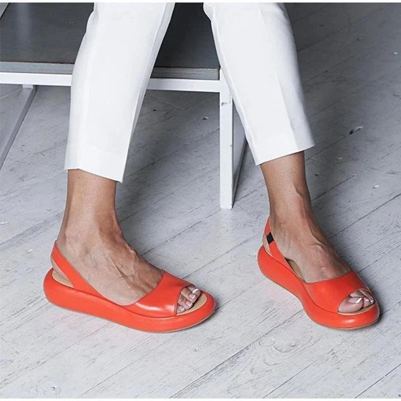 Orthopaedic ladies' comfort sandals with low heel – Livana-Orange-3-Nora Luxe