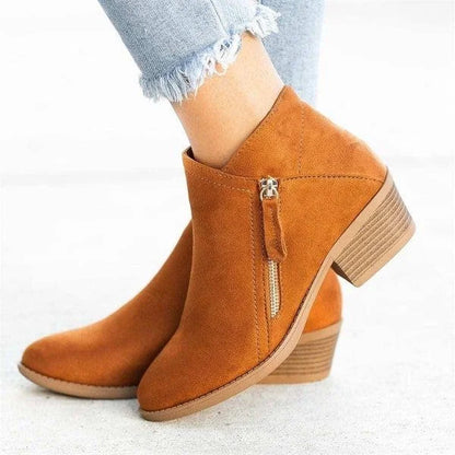 Comfortable Leather Low Heel Boots - Pexav