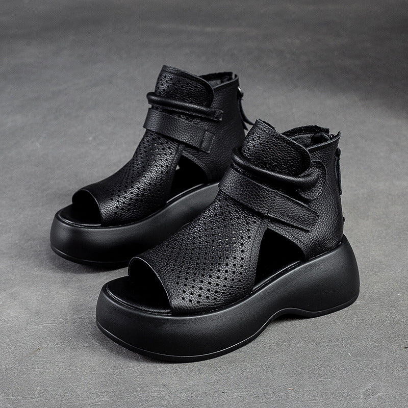 Orthopaedic leather sandals for women with shock-absorbing sole – Meike-Black-2.5-Nora Luxe
