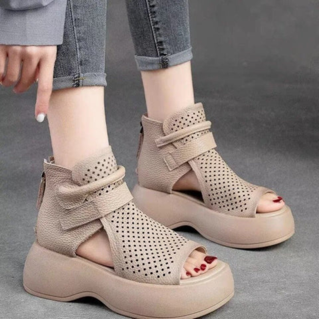 Orthopaedic leather sandals for women with shock-absorbing sole – Meike-Brown-2.5-Nora Luxe