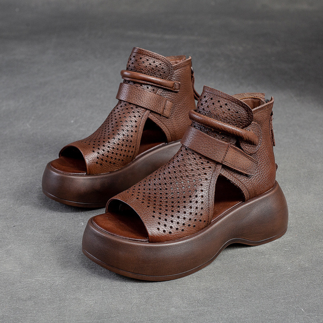 Comfortable Womens Leather Sandals with Cushioned Soles - Pexav