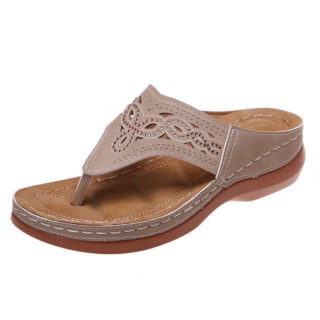 Orthopaedic Massage Sandals with Wedge Sole – Soraya-Khaki-3-State of Style