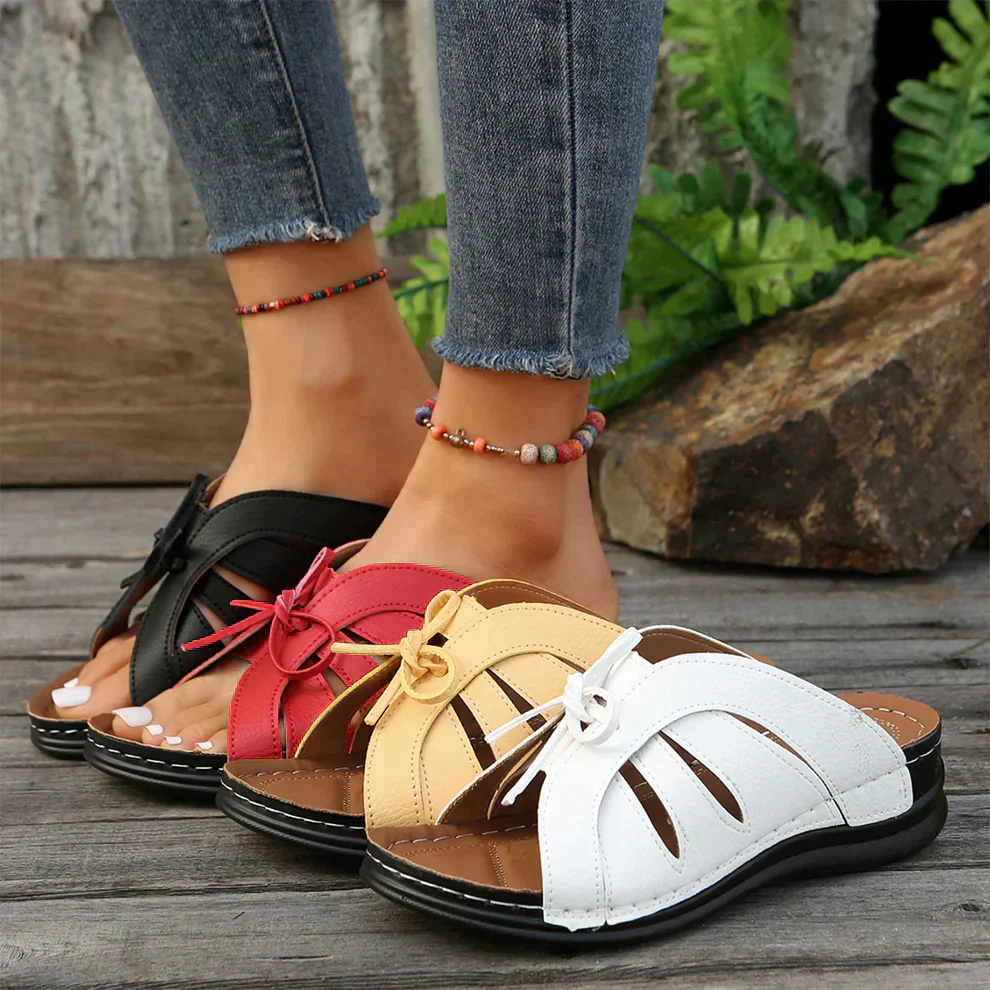 Orthopaedic Wedge Sandals with Arched Knot – Mirella-Red-3-State of Style