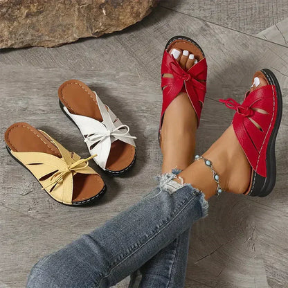 Orthopaedic Wedge Sandals with Arched Knot – Mirella-Red-3-State of Style