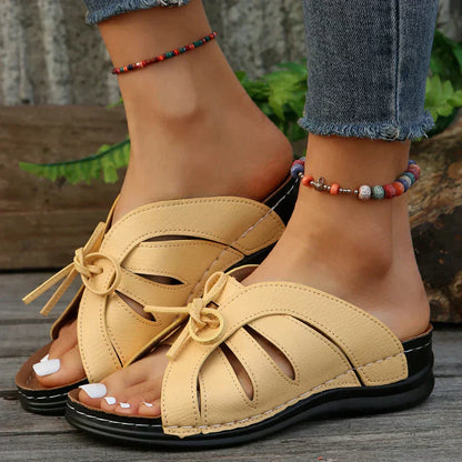 Orthopaedic Wedge Sandals with Arched Knot – Mirella-Yellow-3-State of Style