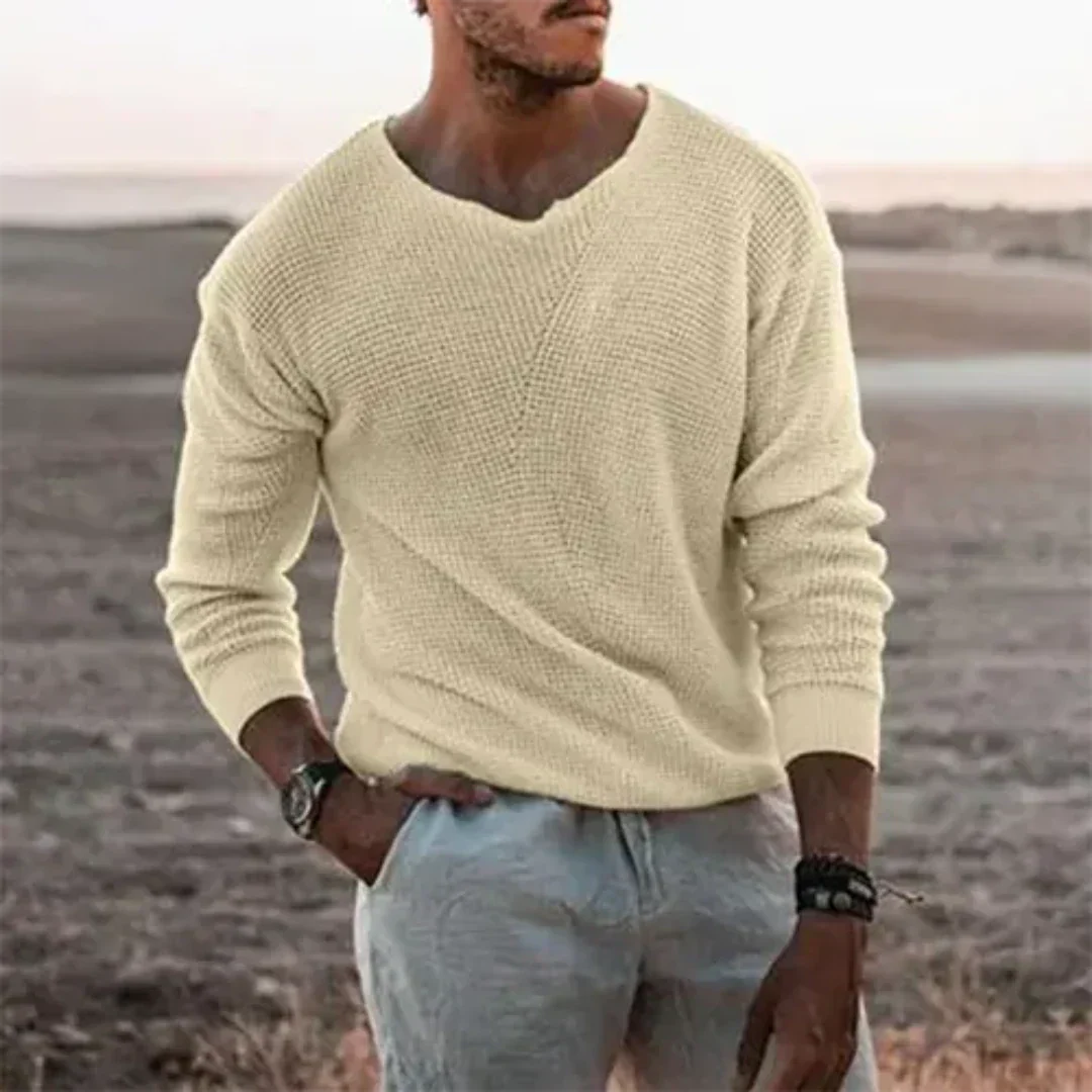 Relaxed Fit Men's V Neck Pullover Sweater - Nocini