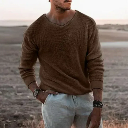 Relaxed Fit Men's V Neck Pullover Sweater