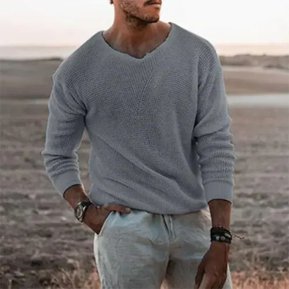 Relaxed Fit Men's V Neck Pullover Sweater