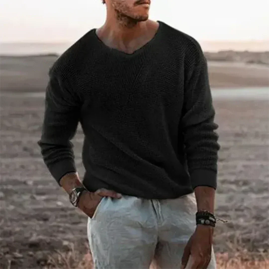 Relaxed Fit Men's V Neck Pullover Sweater