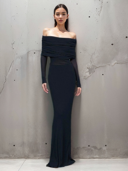 Chic Cold Shoulder See Through Maxi Dress