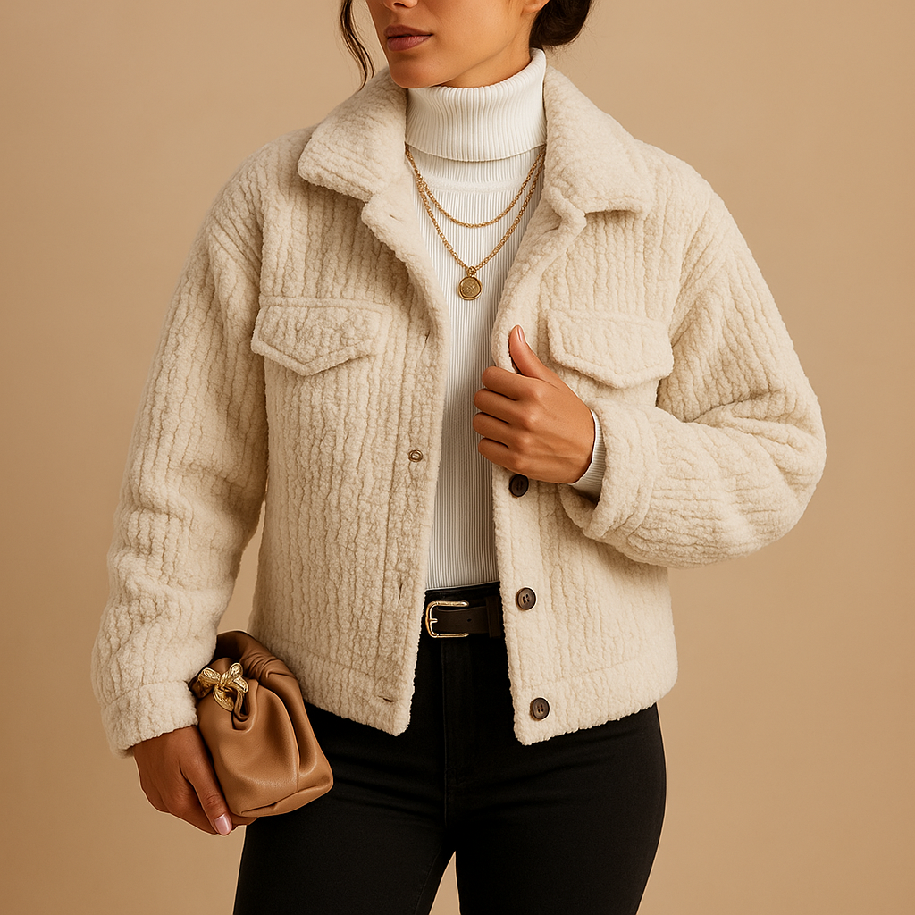 Oversized boxy jacket with pearl buttons for women | Brooke - Nocini