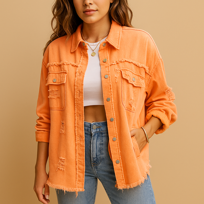 Ripped Distressed Womens Denim Jacket - Nocini