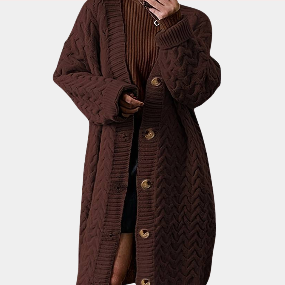 Oversized Long Knitted Women's Cardigan - Noémie-Black-XS-Nora Luxe