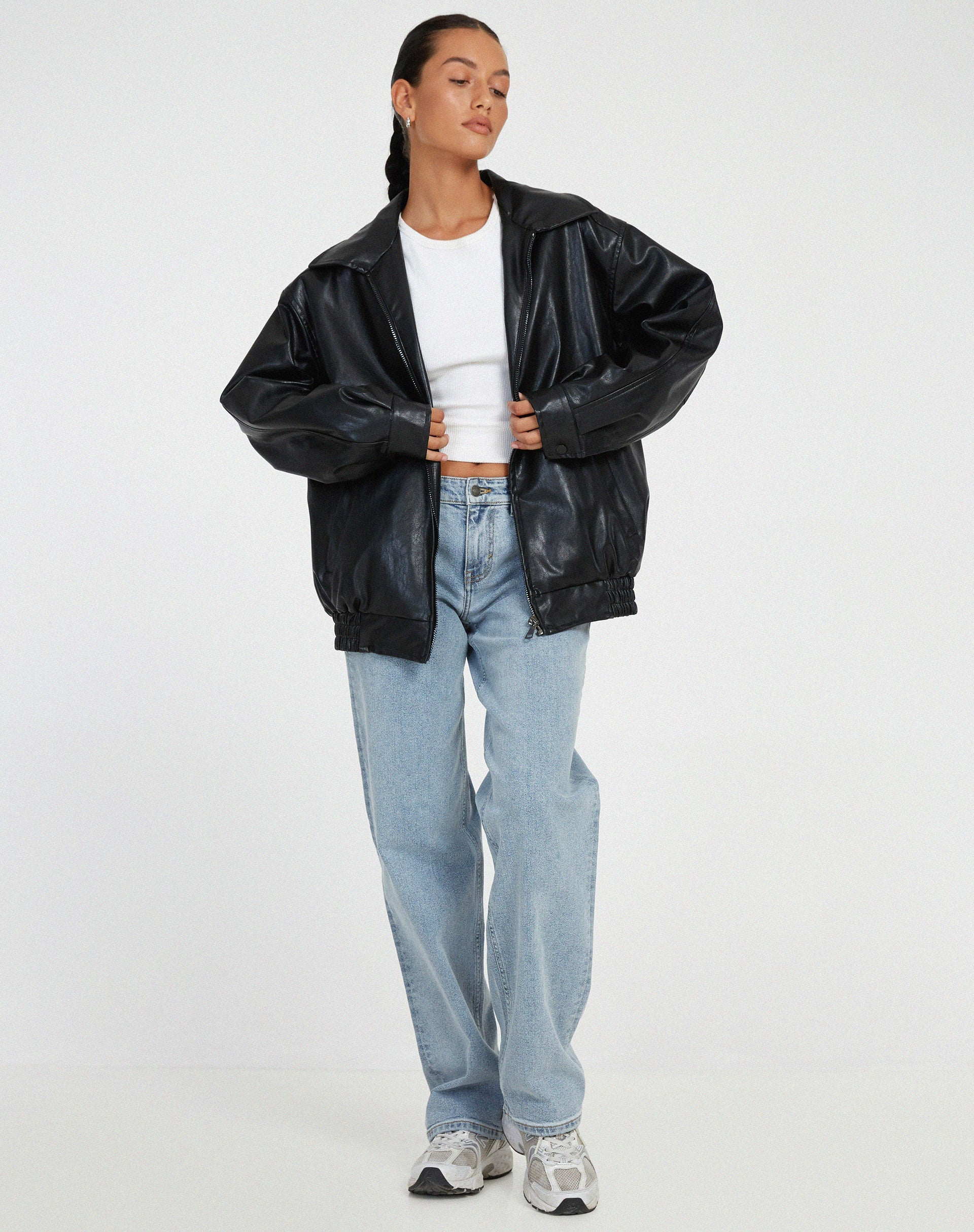 Oversized Loose Leather Women's Jacket – Yara-Black-XS-The Livary