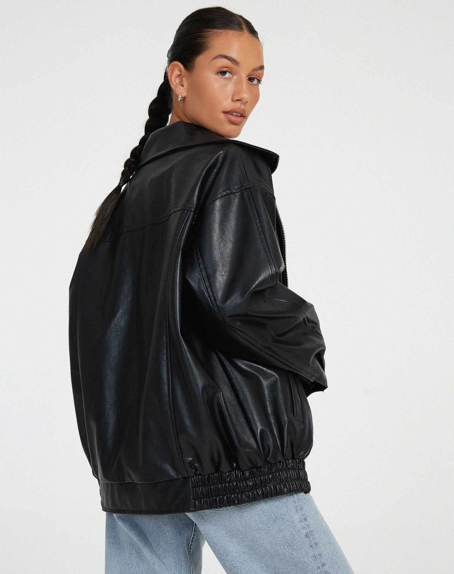 Oversized Loose Leather Women's Jacket – Yara-Brown-XS-The Livary
