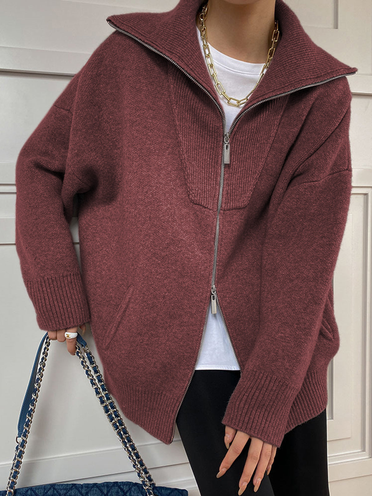 Large Relaxed Fit Open Front Cardigan