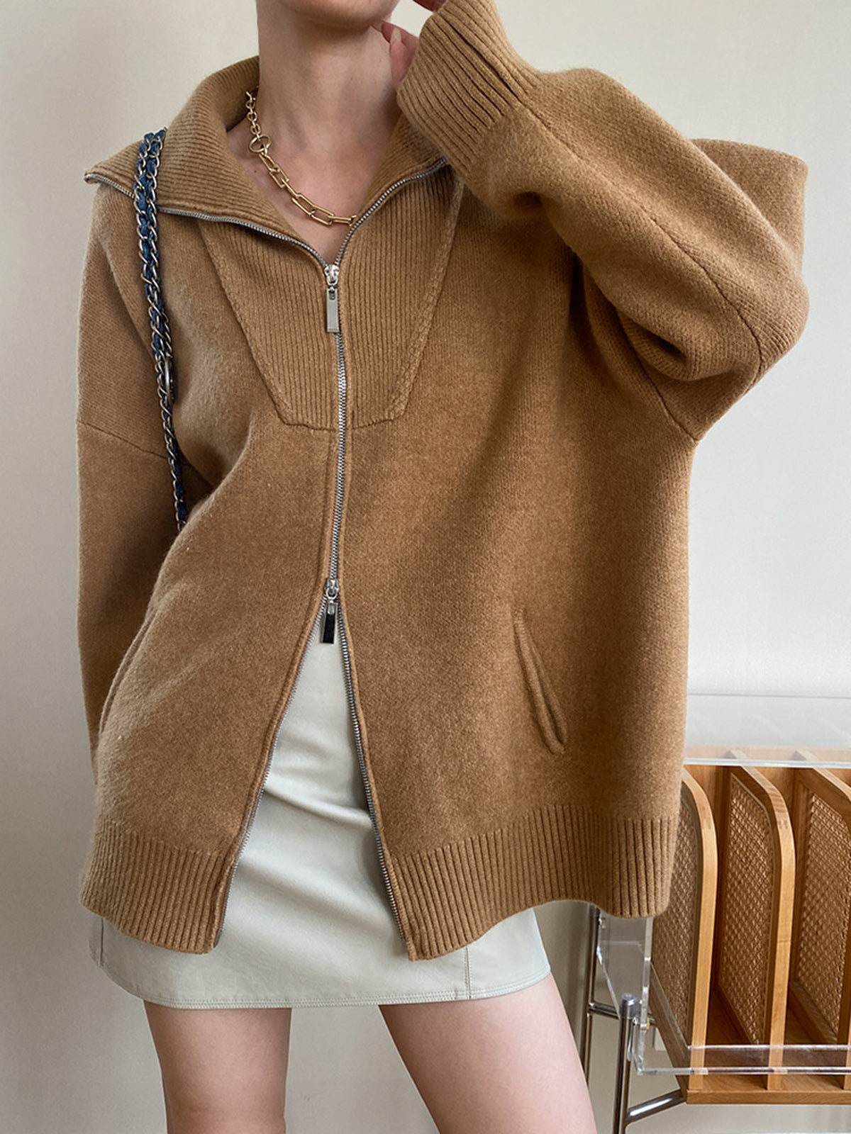 Large Relaxed Fit Open Front Cardigan