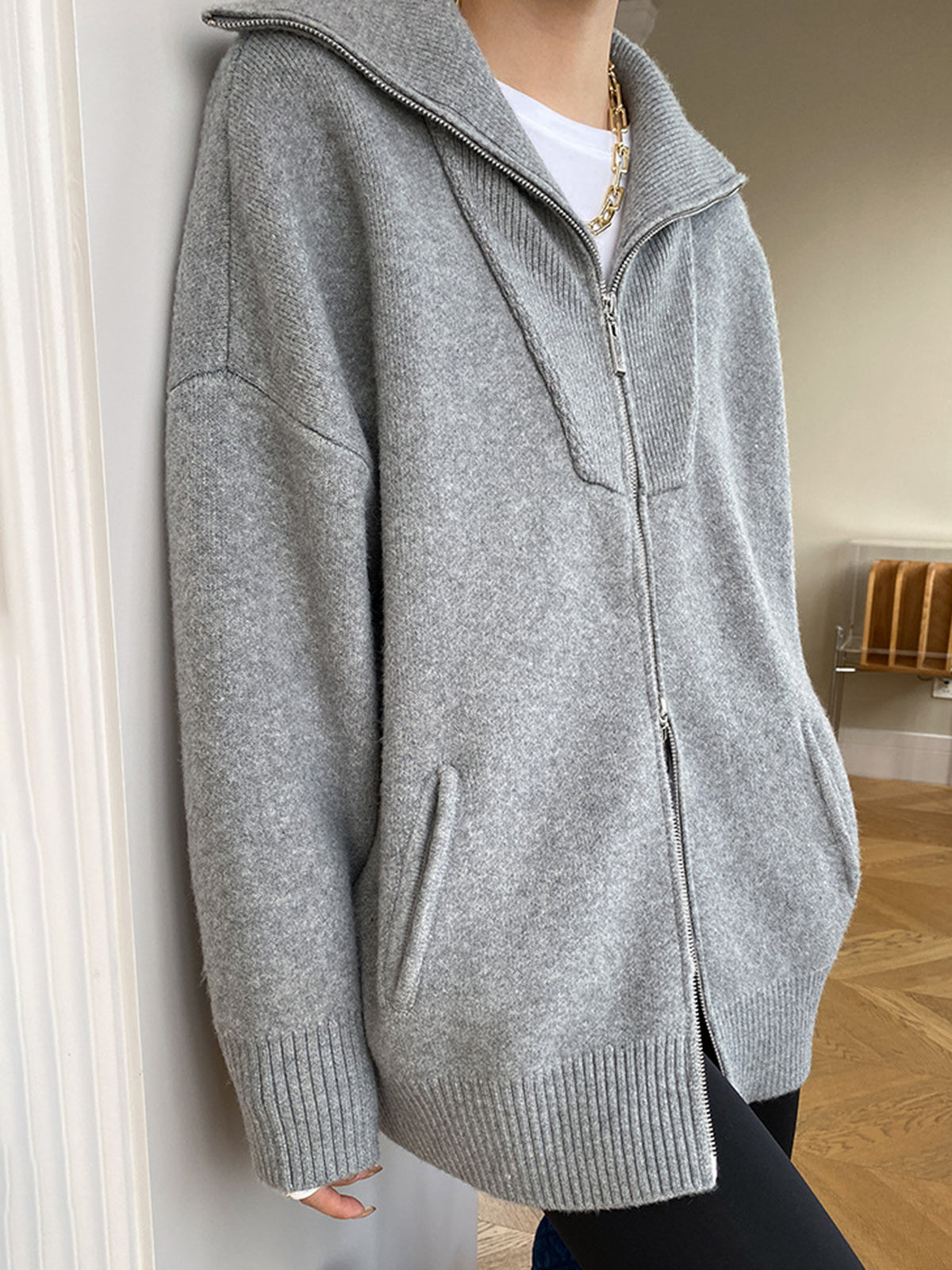 Large Relaxed Fit Open Front Cardigan