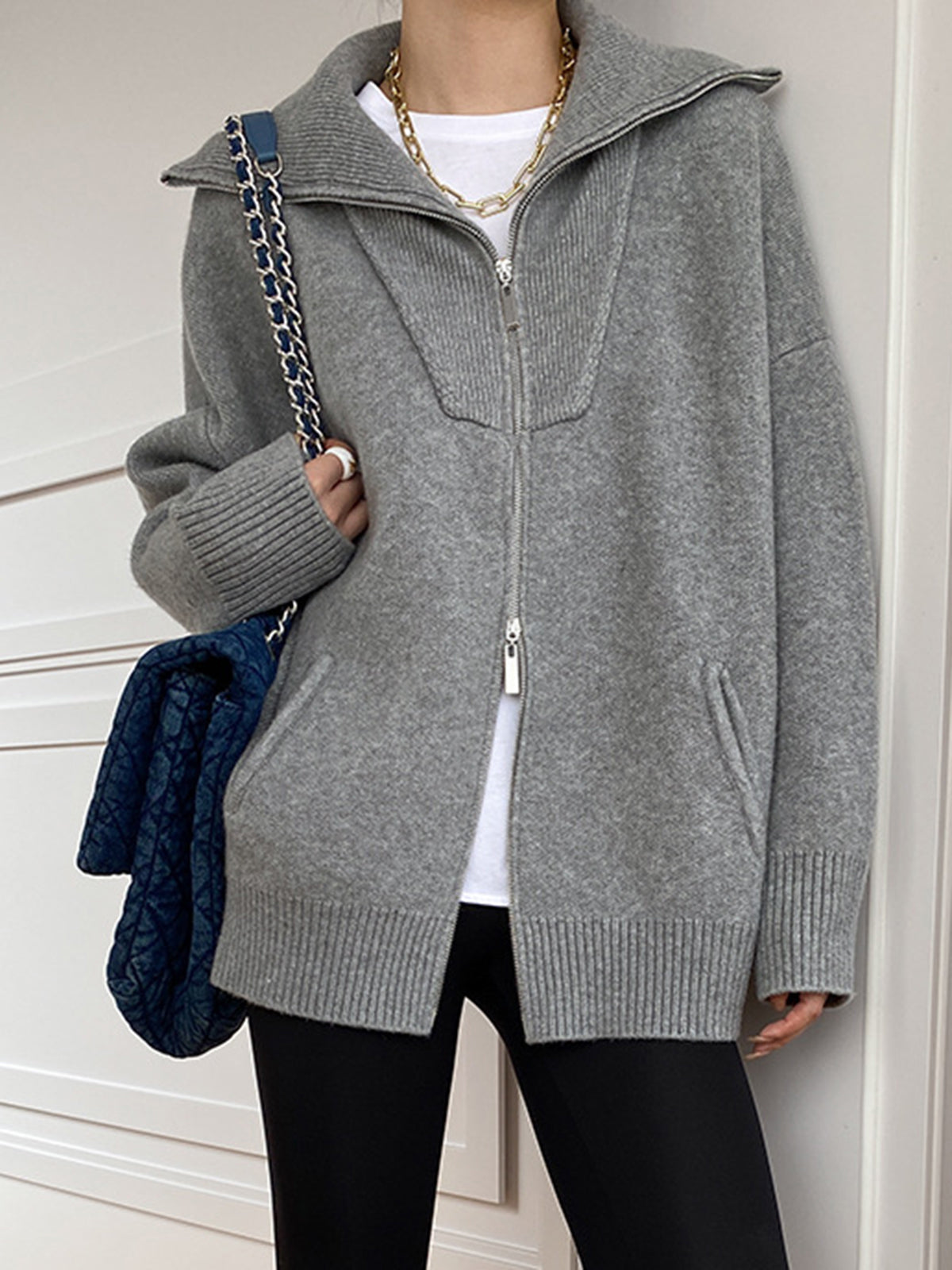 Large Relaxed Fit Open Front Cardigan