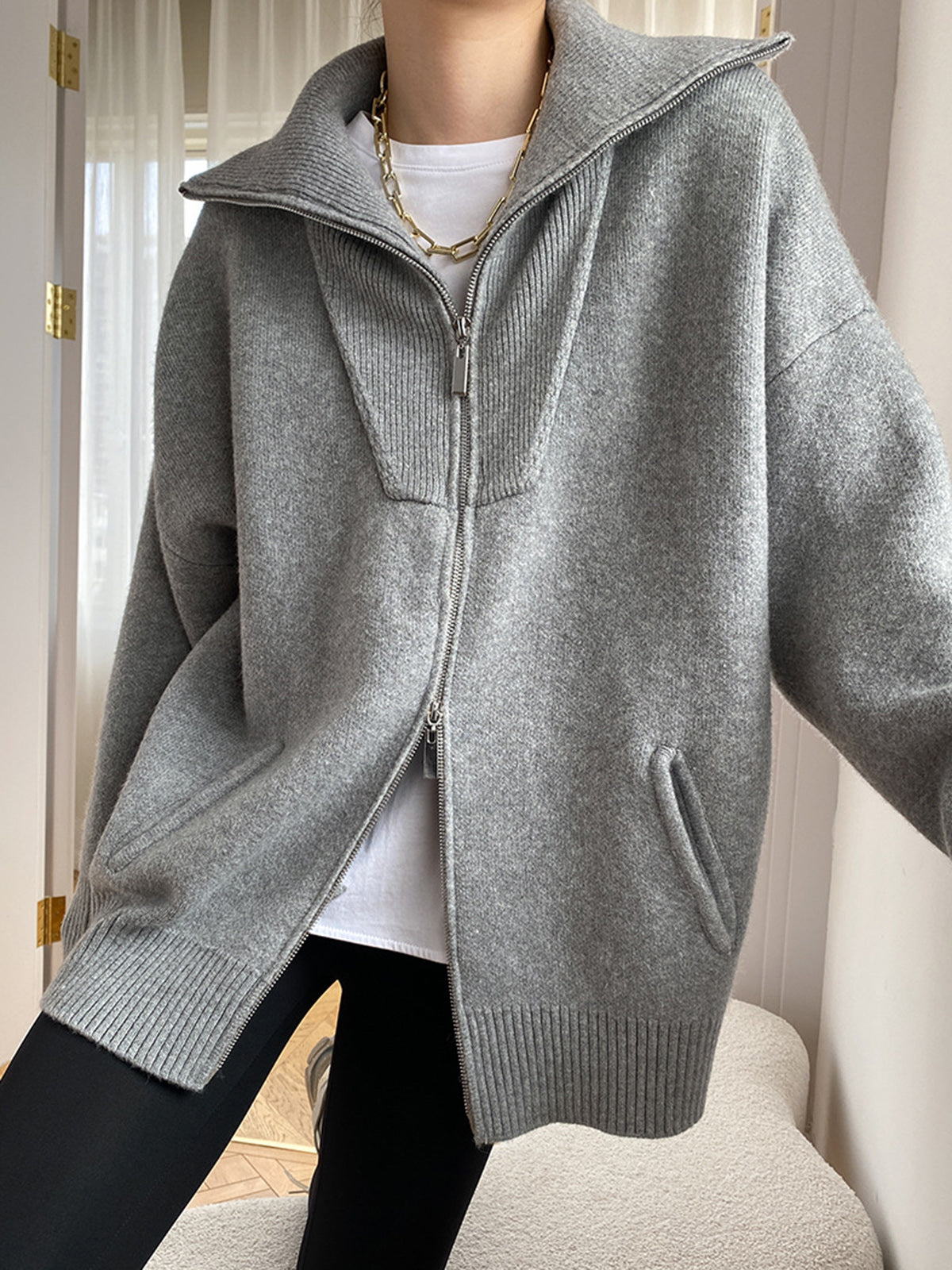 Large Relaxed Fit Open Front Cardigan