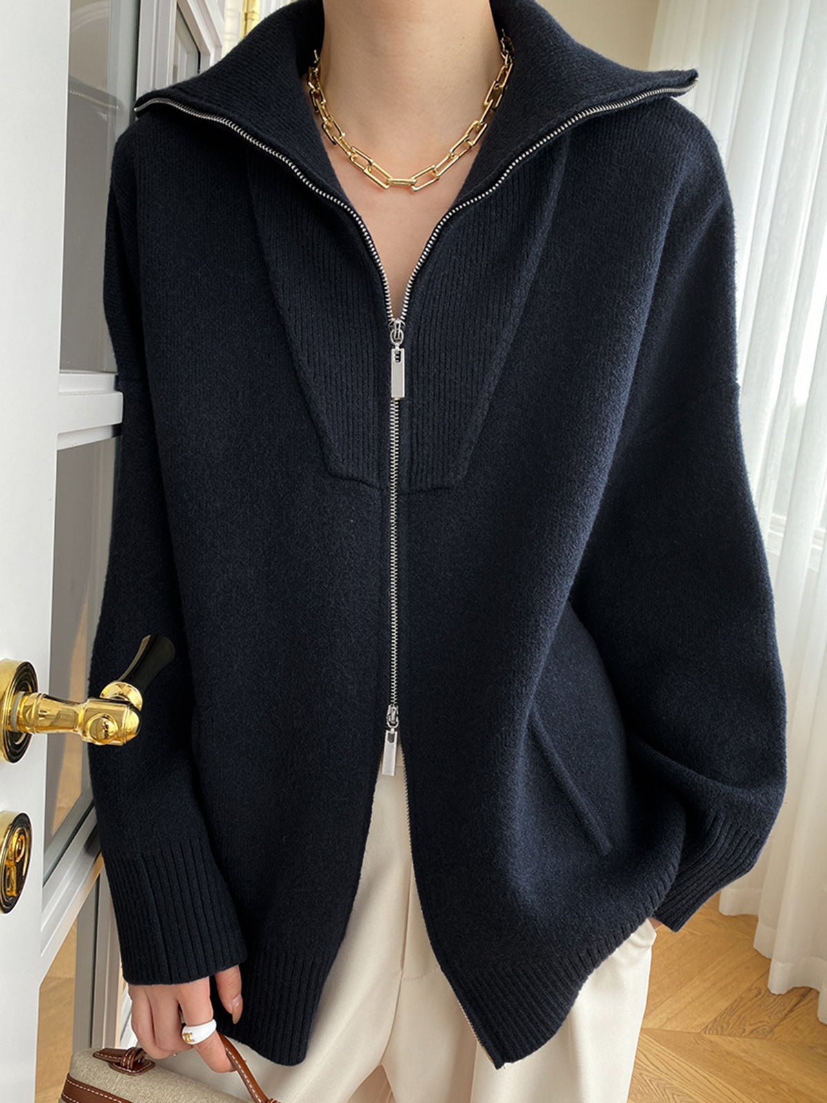 Large Relaxed Fit Open Front Cardigan