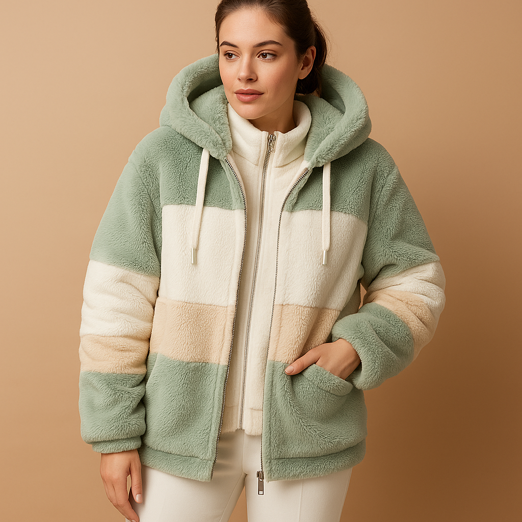 Women’s oversized vintage knitted jacket with loose fit, side pockets, and cozy texture. Ideal for casual outfits, winter comfort, or as a gift.