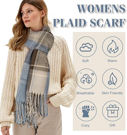 Oversized Winter Scarf - CozyPlaid-Black Red-Nora Luxe