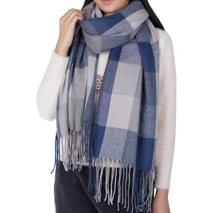 Oversized Winter Scarf - CozyPlaid-Gray Blue-Nora Luxe