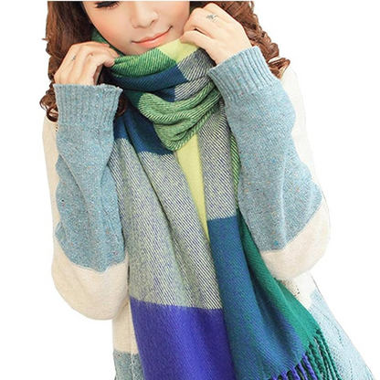 Oversized Winter Scarf - CozyPlaid-Green-Nora Luxe
