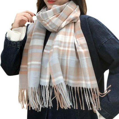 Oversized Winter Scarf - CozyPlaid-Khaki Blue-Nora Luxe