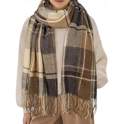 Oversized Winter Scarf - CozyPlaid-Khaki Brown-Nora Luxe