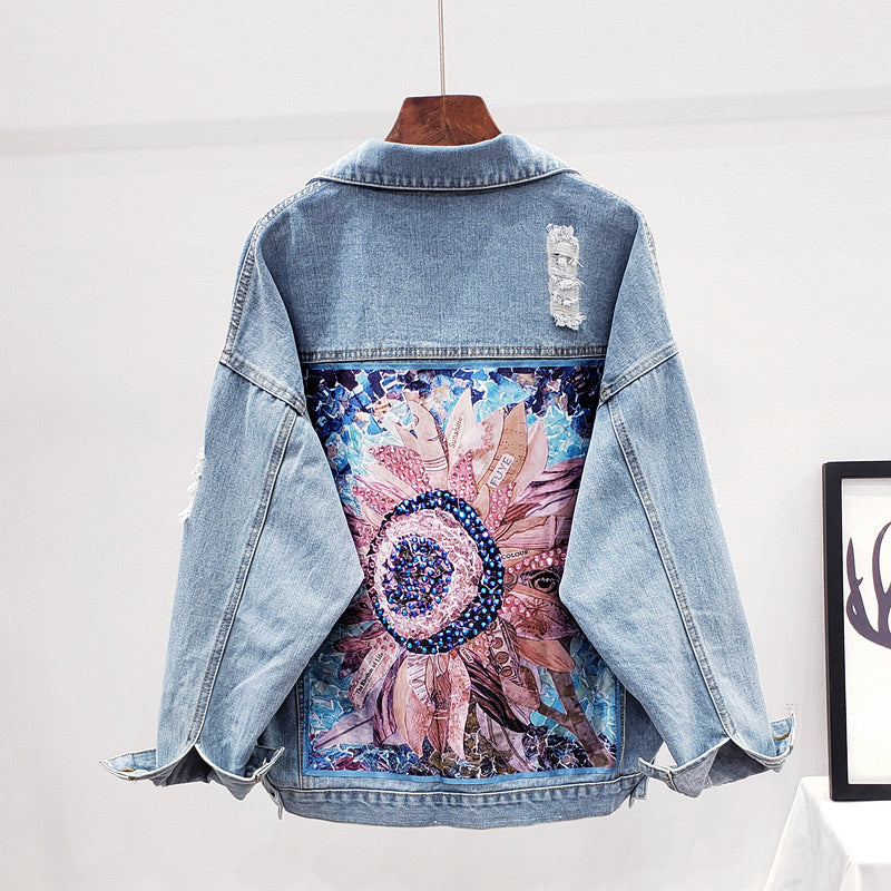 Large Fit Womens Blue Jeans Jacket - Pexav