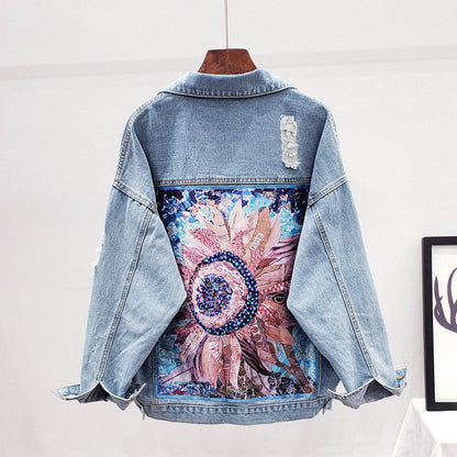 Large Fit Womens Blue Jeans Jacket - Pexav