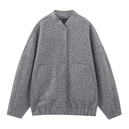 Oversized Wool Coat with Round Neck and Buttons - Selena-Gray-S-Nora Luxe