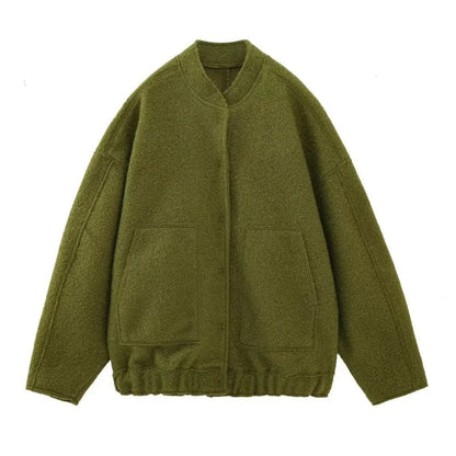 Oversized Wool Coat with Round Neck and Buttons - Selena-Light green-S-Nora Luxe