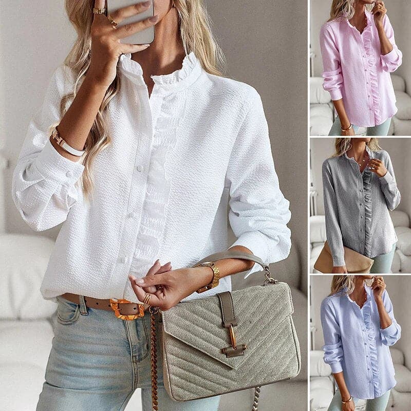 Celine | Ladies Classic Ruffled Stripe Shirt