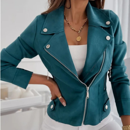 Image of Pamela | Women's Slim-Fit Asymmetrical Zip Moto Jacket