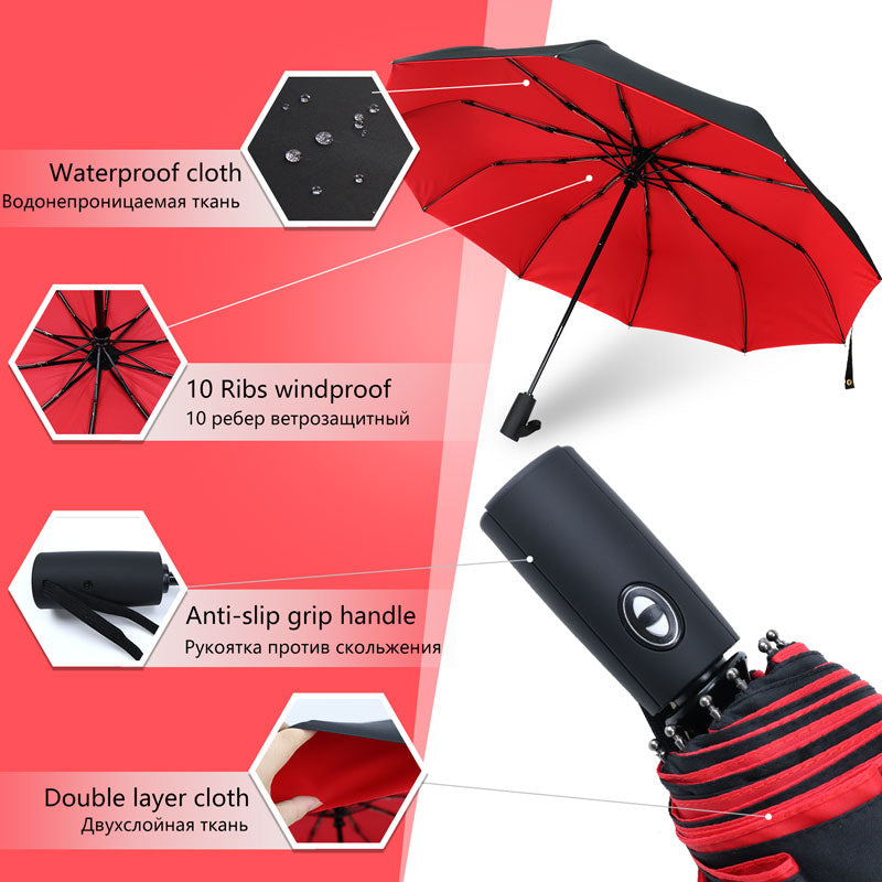 Waterproof Compact Umbrella – Strong Windproof Frame