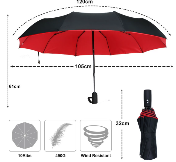 Waterproof Compact Umbrella – Strong Windproof Frame