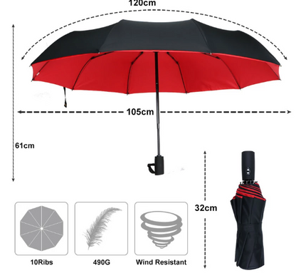 Waterproof Compact Umbrella – Strong Windproof Frame