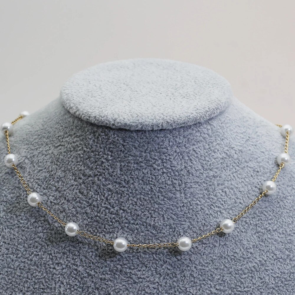 Luxurious Golden Pearl Chain Necklace