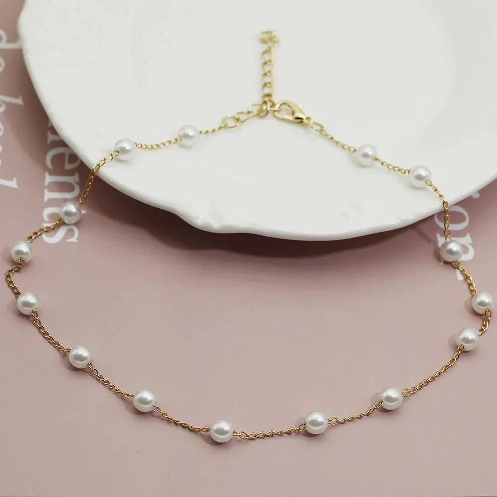 Luxurious Golden Pearl Chain Necklace